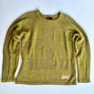 Diesel Women's Mustard Olive Textured Crewneck Sweater, Bee design, M